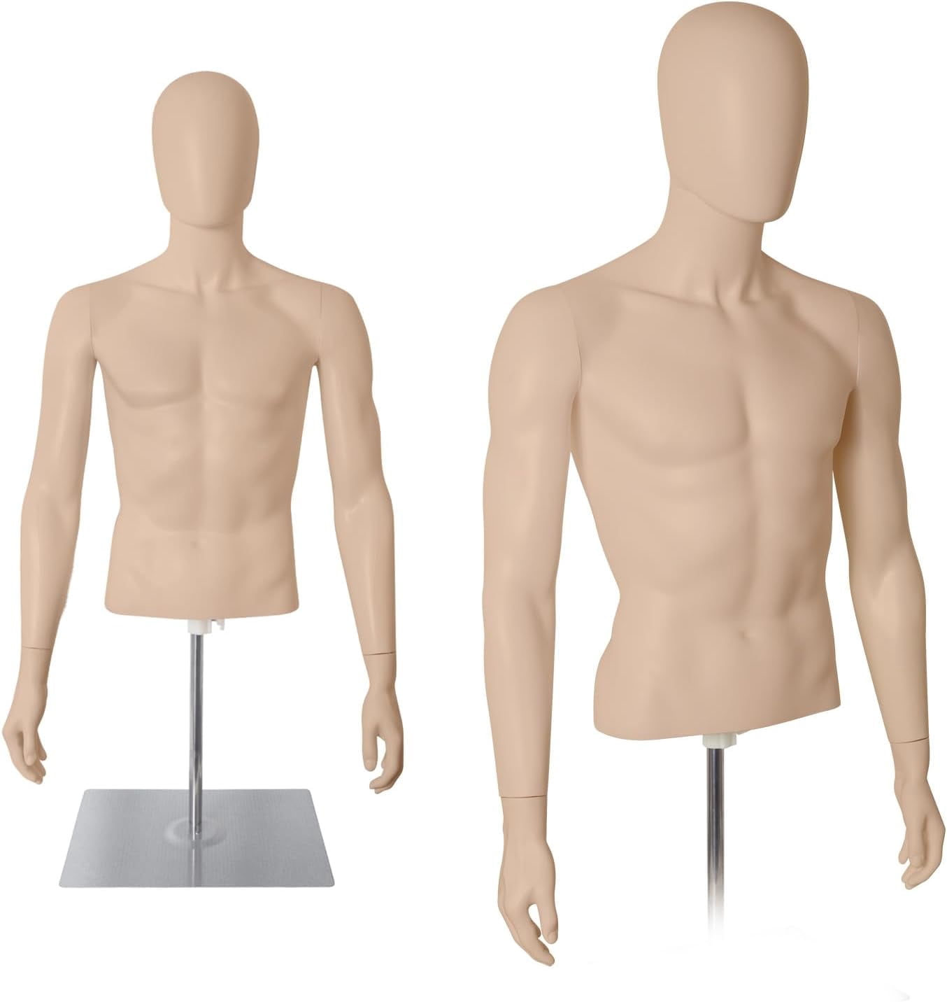 FreeLung Male Half Body Mannequin Torso with Stand, Adjustable Height 32" - 48", Complexion