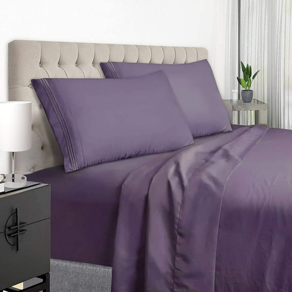 FreeLung Purple Queen Size Bed Sheets Set - 1800 Thread Count Deep Pocket to 21 inches Mattress 4 Piece