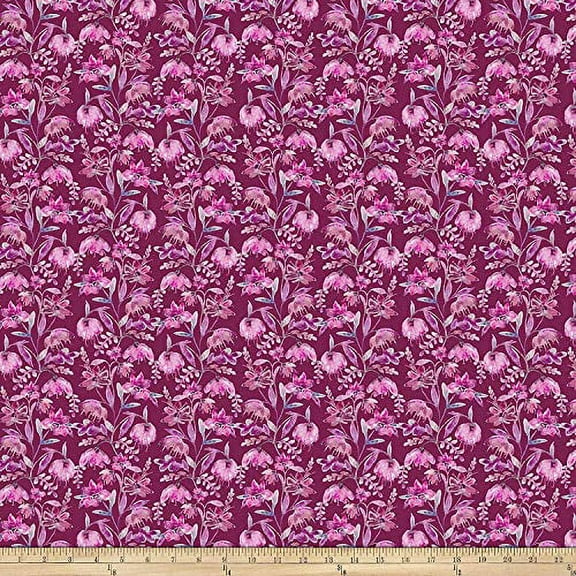 FreeSpirit Fabrics Corinne Haig Peacock Paradise Watercolor Flowers Fuchsia Fabric by The Yard,