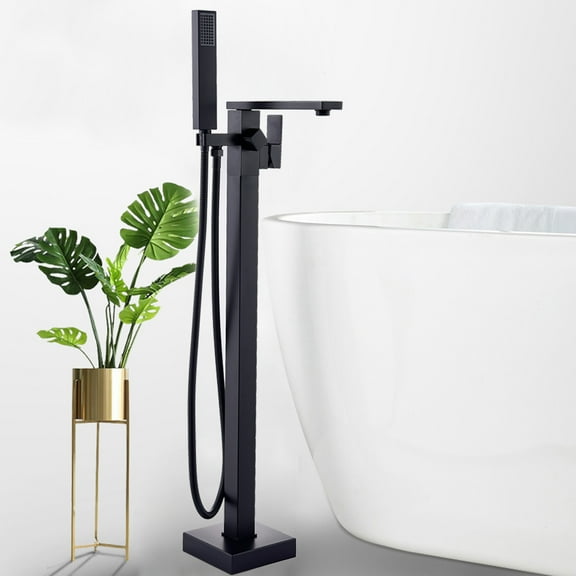 FreeStanding Waterfall Bathtub Faucet Floor Mounted Tub Filler Mixer Matte Black