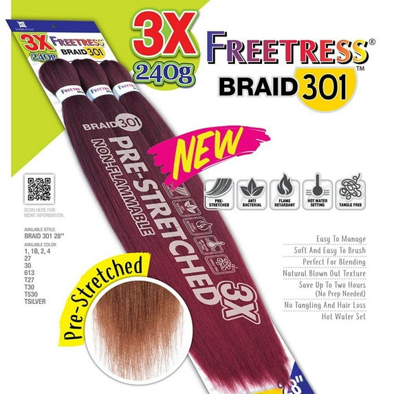 FreeTress Natural Texture Braids Pre-Stretched 3X Braid 301 28" (OTRED)