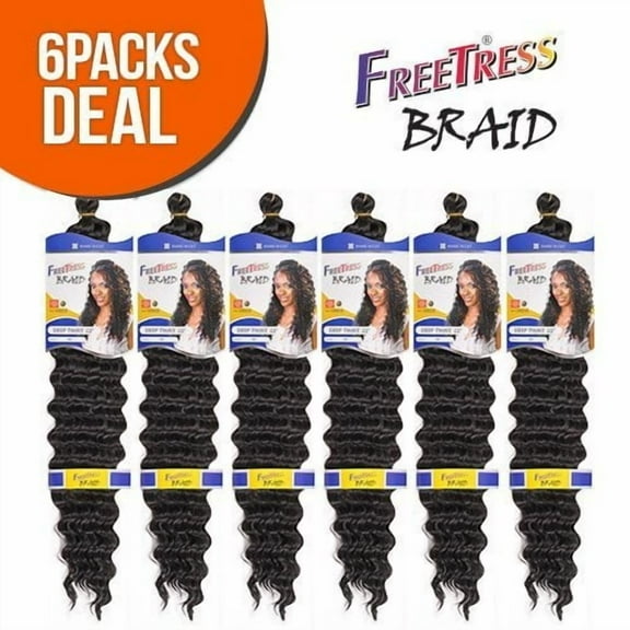 FreeTress Synthetic Hair Braids Deep Twist Bulk 22 (6-Pack, 1B)
