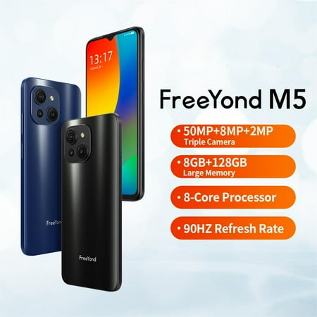 FreeYond M5 Smart phone Android 12 4G Dual Sim 8+128GB, Battery Capacity 5000 Mah, 50MP Cam (Black)