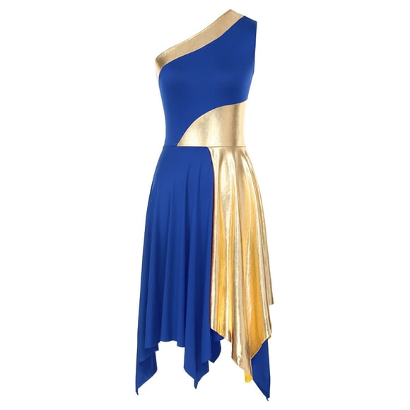 Freebily Women Sleeveless Metallic Liturgical Church Dancewear Praise Dance Tunic Overlay Dance Blue XXL
