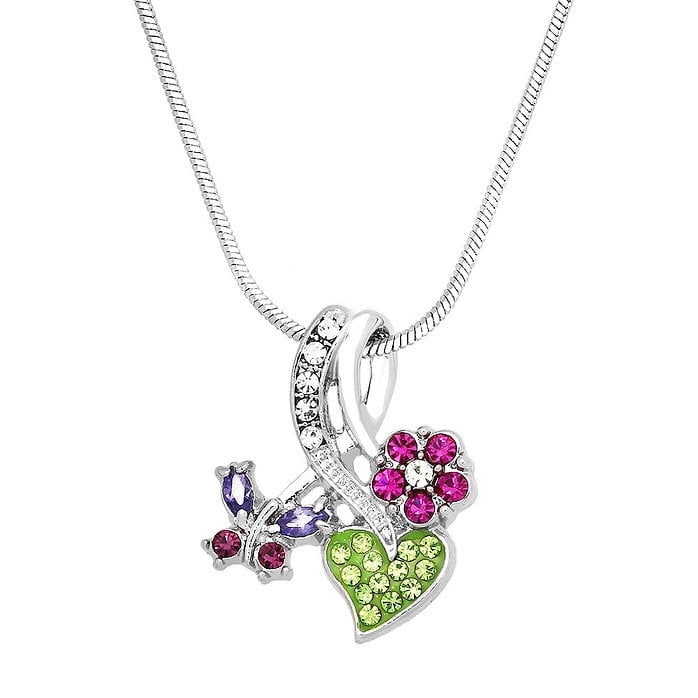 Freebird Jewelry Box Butterfly & Flowers Charm Pendant Necklace