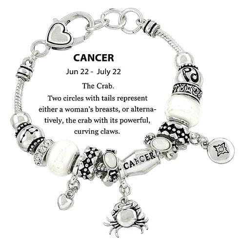 Freebird Jewelry Box Zodiac Charm Bead Bracelet - Silver Cancer