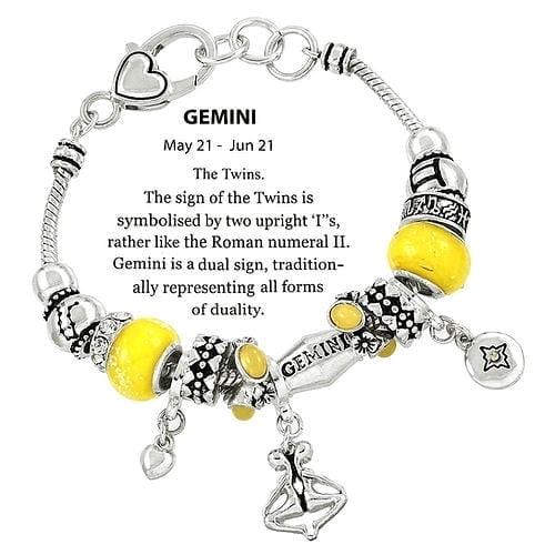 Freebird Jewelry Box Zodiac Charm Bead Bracelet - Silver Gemini