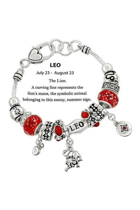 Zodiac Charm Bead Bracelet - Silver Leo