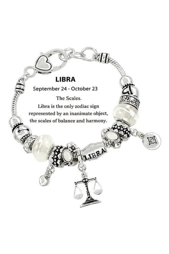 Zodiac Charm Bead Bracelet - Silver Libra