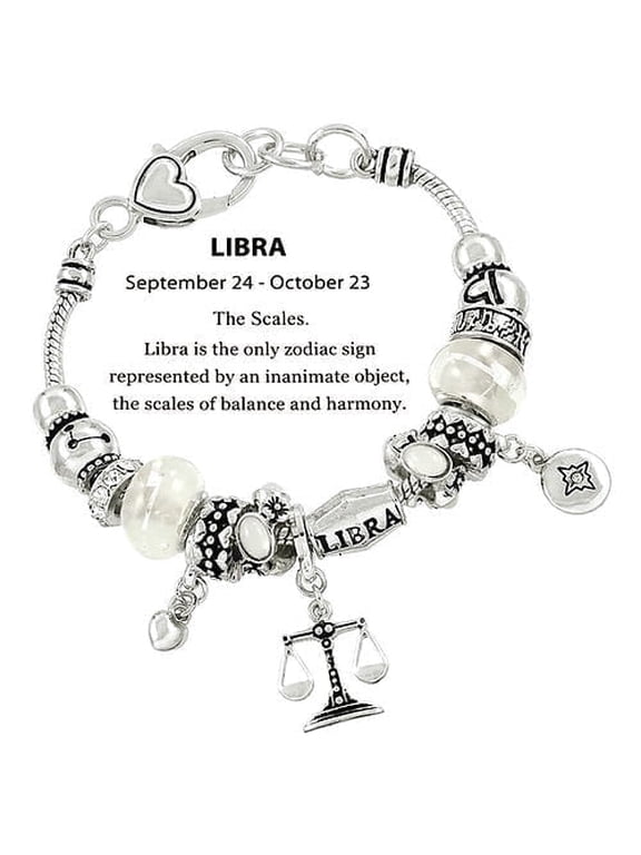 Zodiac Charm Bead Bracelet - Silver Libra