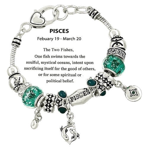 Freebird Jewelry Box Zodiac Charm Bead Bracelet - Silver Pisces