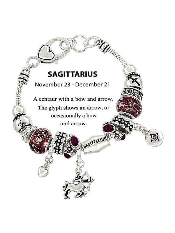 Zodiac Charm Bead Bracelet - Silver Sagittarius