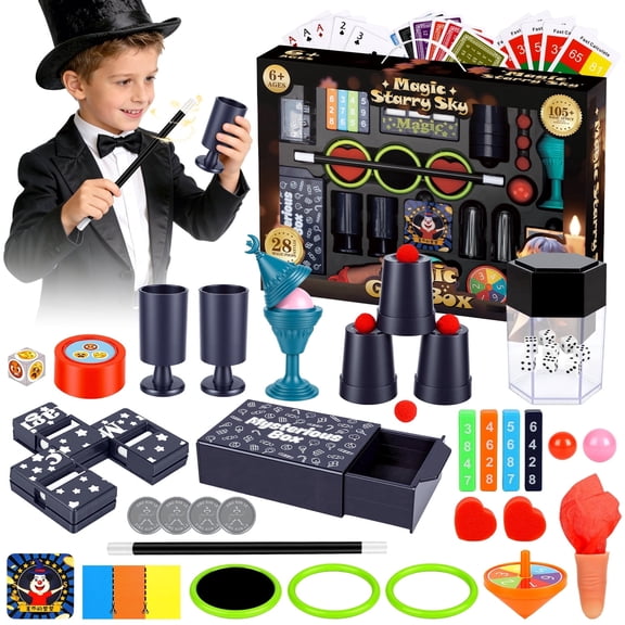 Freecat Magic Kit for Kids Age 6-8-10-12 Years Old, 105+ Magic Tricks for Kids, Video Tutorials, 28PCS Kids Magic Set, Christmas Birthday Gift for Boys Girls.