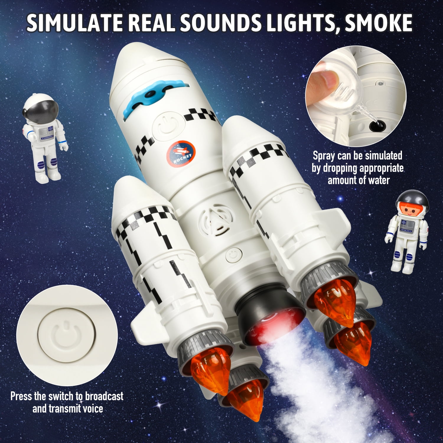 Freecat Space Toys, Rocket Ship Toys for Boy Kids 3 4 5 6 7 8 Years, 5-in-1 STEM Science Kit Toys for Boy Ages 3-5, Birthday Christmas Gift for Toddlers Boys, Projection Lamp, Astronaut Toys Model