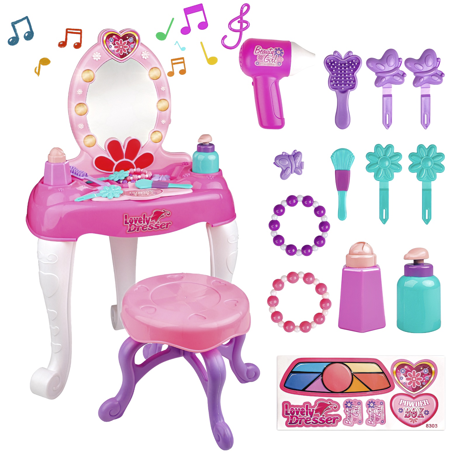 Glamour Battery Operated Toy Vanity Mirror Dresser Playset w/ Lights
