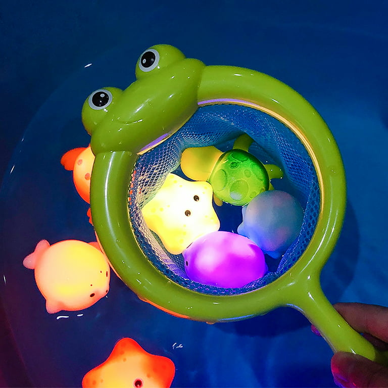 Freecat Bath Toys,4 Pcs Light Up Floating Rubber Animal Toys Set with Fishing  net, Bathtub Tub Toy for Toddlers Baby Kids 