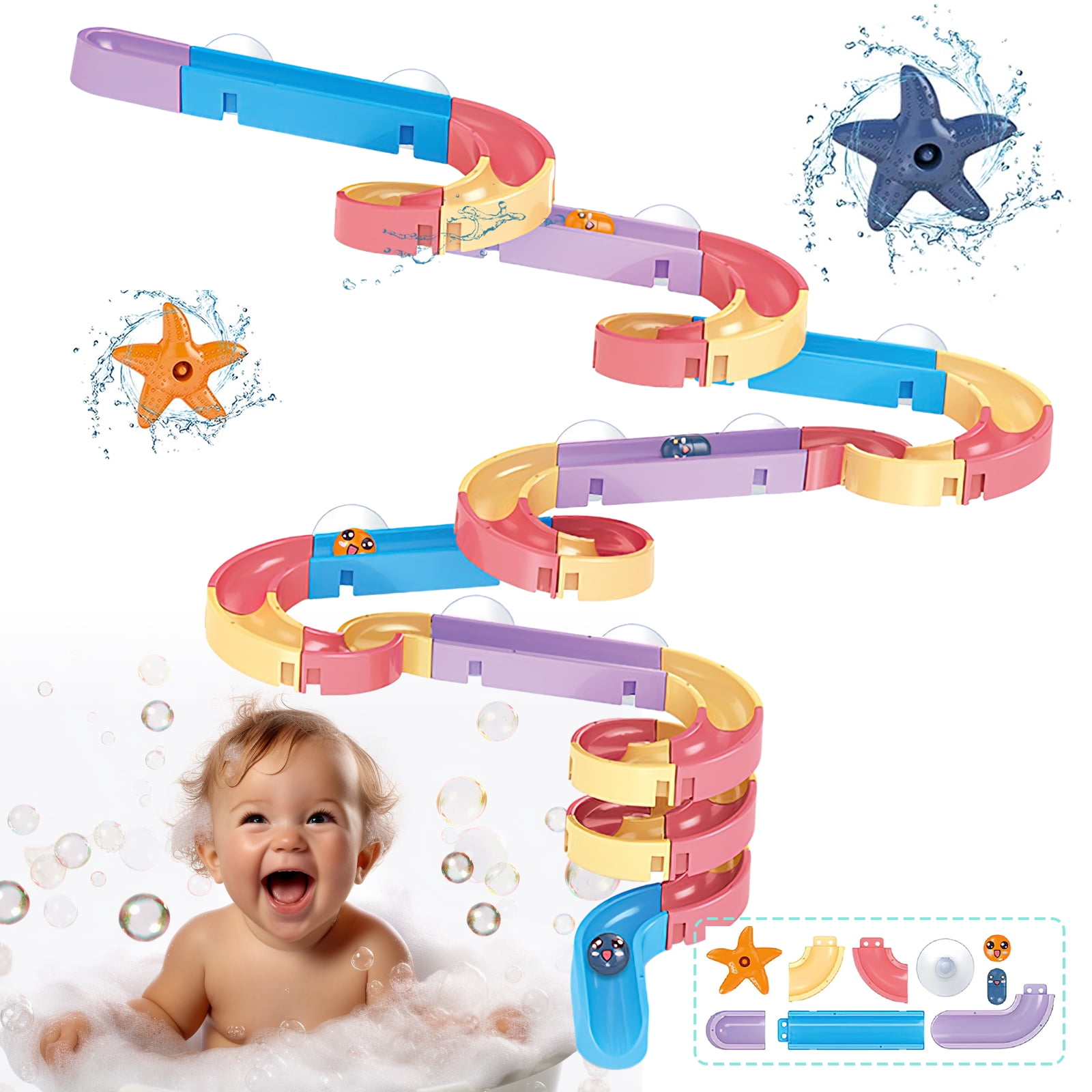 Kids Bath Toys for Toddlers Duck Track Run Race Marble Slide Water