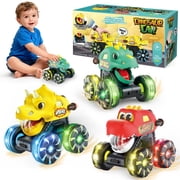 Freecat 3PCS Dinosaur Pull Back Cars, Toys for Boys Ages 3-6, LED Light Up Wheels Press & Go Dinosaur Toys, Toddler Boy Gifts Christmas Birthday Gift.