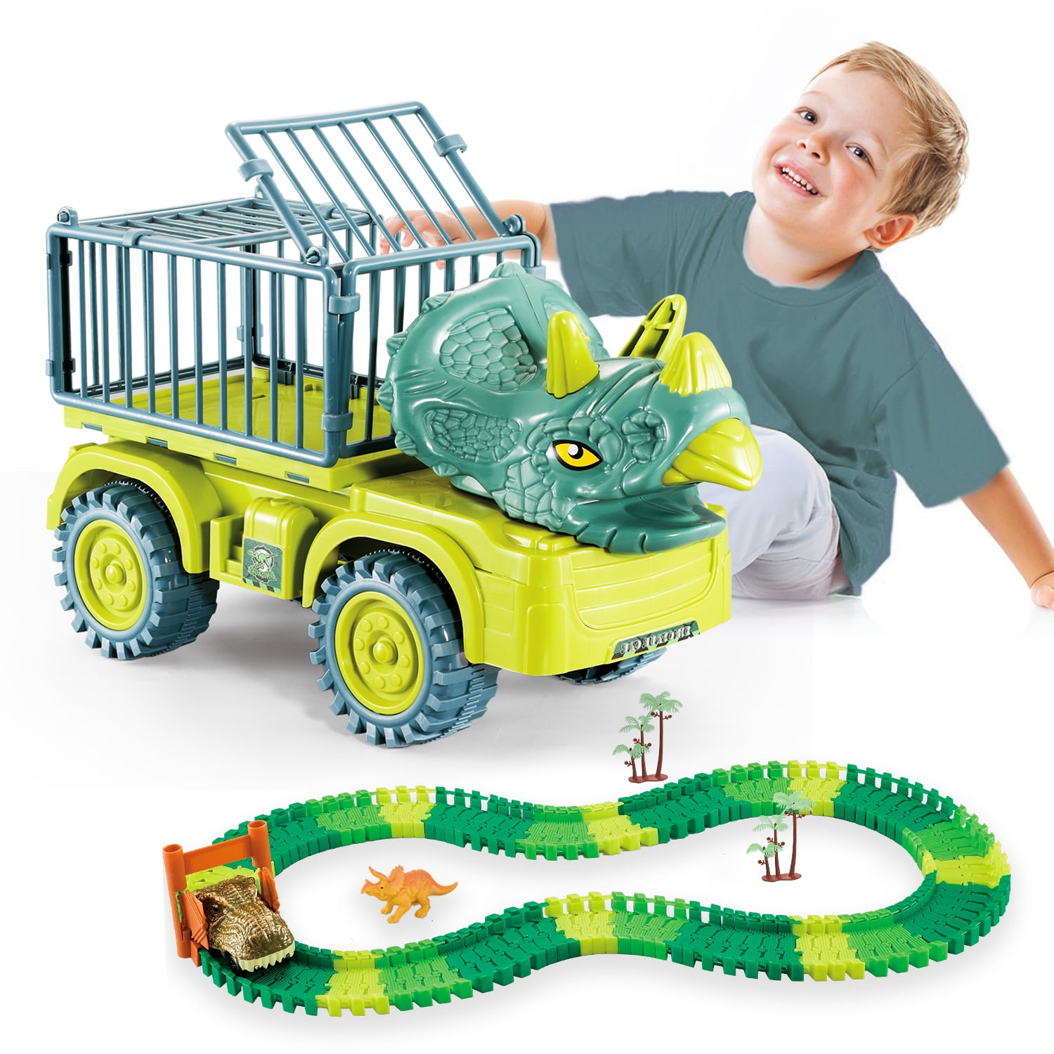 Track Set Ultimate Garage Toy Vehicle Playset With Moving T Rex Dinosaur  Storage