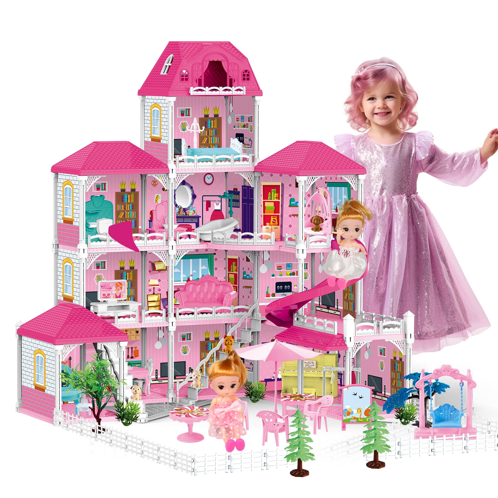 Hot Bee Kids Doll Houses Set for Girls 4-6, Luxurious Dreamhouse  Three-Story Villa with Two Dolls, Creative Christmas Gifts for Girls 3 4 5  6 Kids