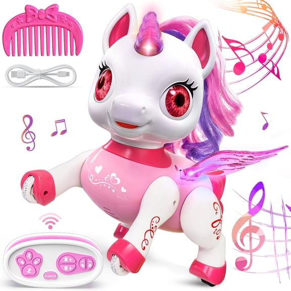 Freecat Girls Unicorn Toy, Kids Robot Pets, Remote Control Robot Toy for 3 4 5 6+ Years Old, Christmas Birthday Gift for 2-4 5-8 Years, STEM Toy Program Treats, Dancing Robot Unicorn Kids Toy, Pink.