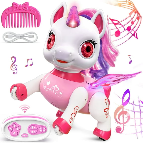 Freecat Girls Unicorn Toy, Kids Robot Pets, Remote Control Robot Toy for 3 4 5 6  Years Old, Birthday Christmas Gift for 2-4 5-8 Years, STEM Toy Program Treats, Dancing Robot Unicorn Kids Toy (Pink)
