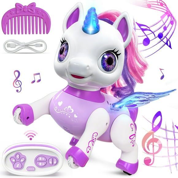 Freecat Girls Unicorn Toy, Kids Robot Pets, Remote Control Robot Toy for 3 4 5 6+ Years Old, Birthday Christmas Gift for 2-4 5-8 Years, STEM Toy Program Treats, Dancing Robot Unicorn Kids Toy Purple.