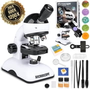 Freecat Kids Beginner Microscope STEM Kit 200X 600X 1200X, Dual LED Lights, STEM Science Educational Toy Gift for Boys Girls Ages 6-12+