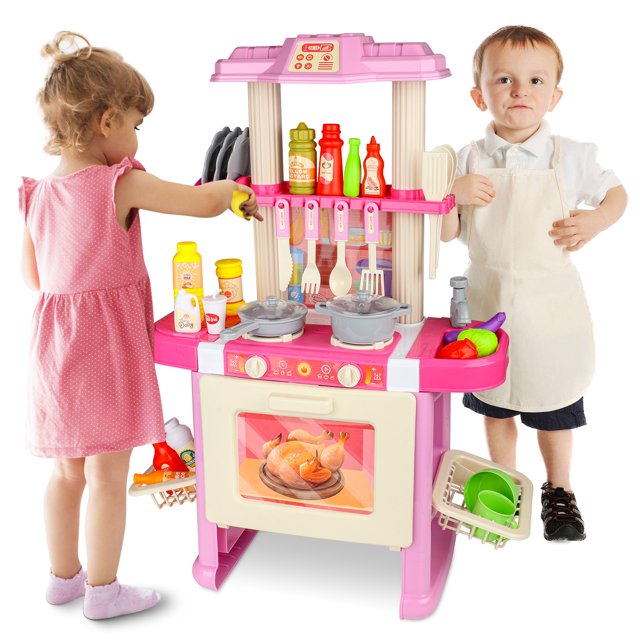 Freecat Kids Kitchen Fun Play Kitchen Set with Realistic Sounds, Lights