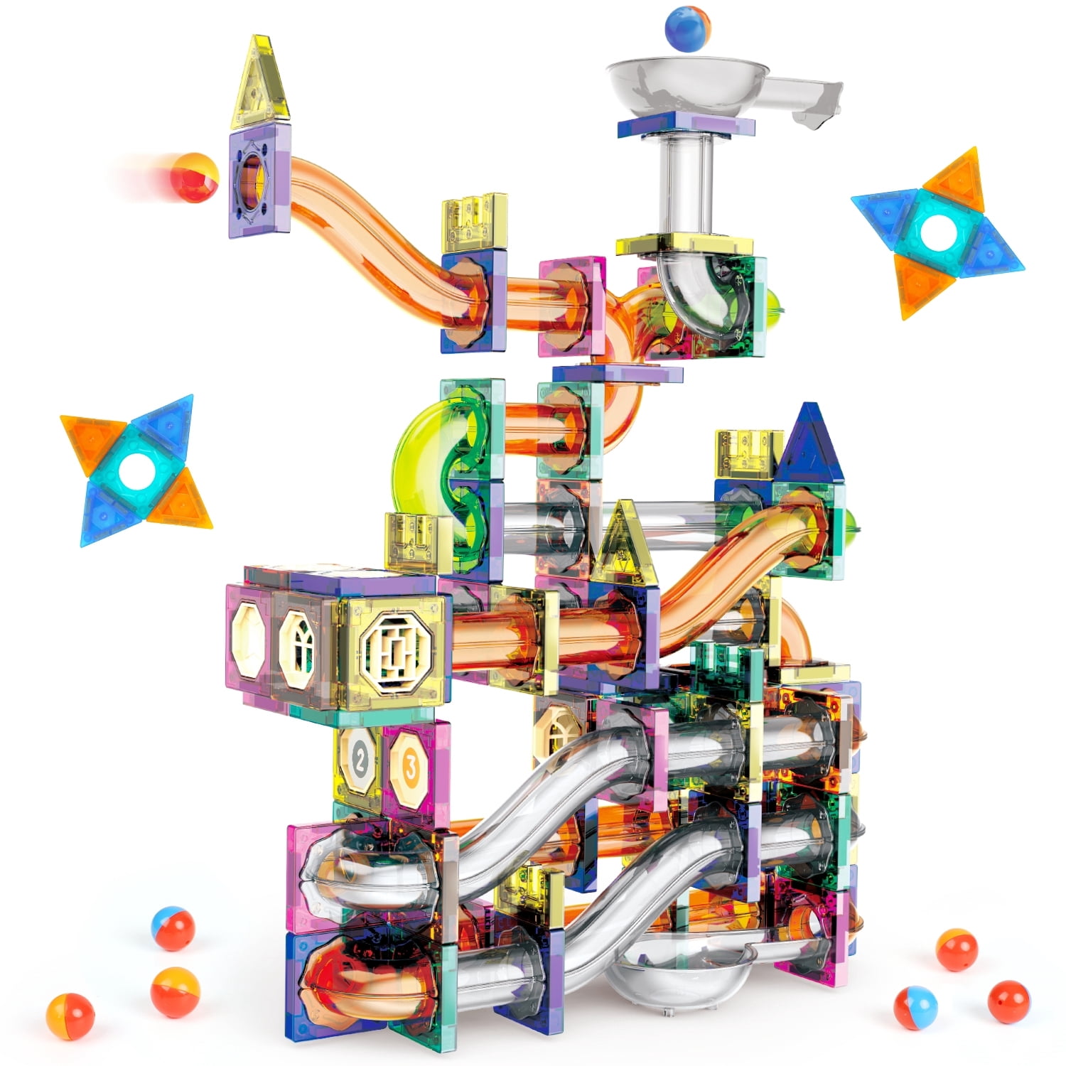 Freecat 209PCS Magnetic Block Tiles, Marble Run Educational Toy for Kids Toddlers 3 4 5 6 7 8 Years, Race Track Toy Set Birthday Christmas Gifts for Boys Girls.