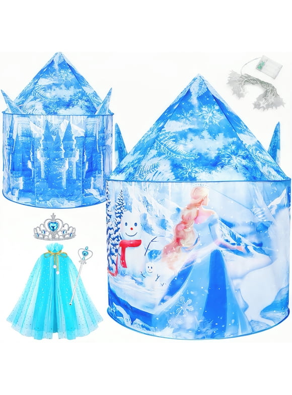 Freecat Play Tent for Girls, 53 inch Light up Frozen Ice Castle Playhouse w/ Windows &Doors, Girls Christmas Gift Toy for Indoor/Outdoor Use, Birthday Party Gift for Kids 3 4 5-7 8