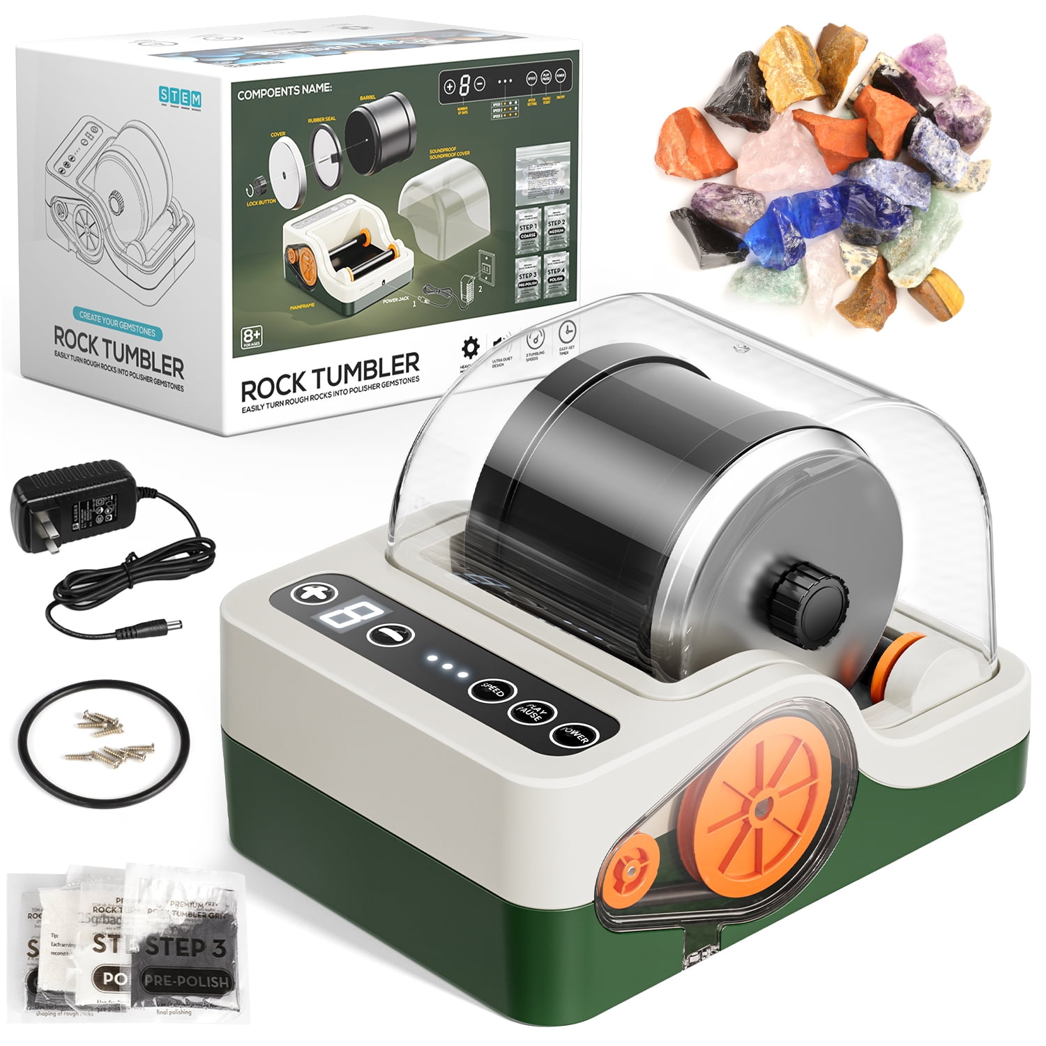 Freecat Rock Tumbler Kits Set for Kids and Adults, STEM Science Kit, Tumbler Grits, Rocks \u0026 Jewelry Polishing Accessories Set, Birthday Christmas Gift.