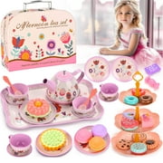 Freecat Unicorn Tea Party Set for Little Girls, Princess Tea Time Kitchen Play Toys, Including Dessert Cookies Teapot, Birthday Christmas Gift for Girls Age 3+