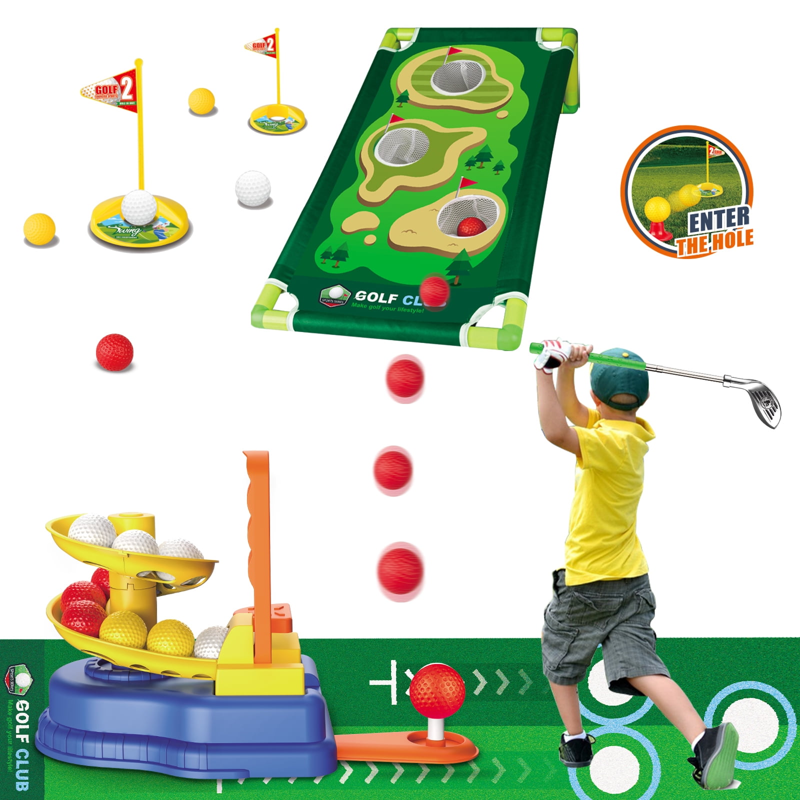 Freecat Toddler Golf Clubs Kids Golf Toy Set, 20 Balls 3 Golf Clubs