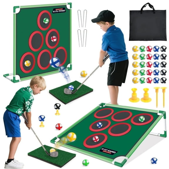 Freecat 2 Pack Kids Golf Set Game and Cornhole Game, Toys for Toddler 3 4 5 6 Years Old with 2 Golf Clubs and 30 Sticky Balls Backyard Sport Games, Birthday Gift for 3-12 Years Old Boys Girls.