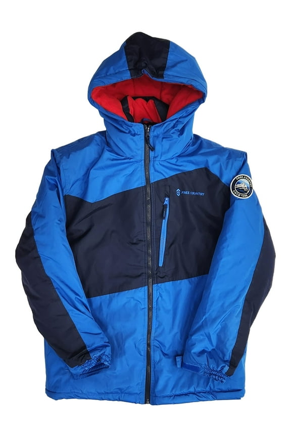 Freecountry Boys Two-Toned Blue Fleece Lined Winter Coat Ski Jacket XXS 4-5