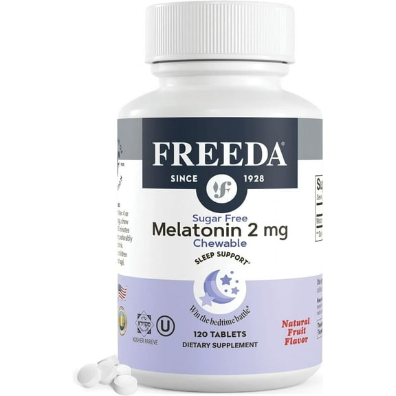 Freeda 2mg Melatonin Chewables Natural Sleep Aid Vegan Supplement Tablets for Kids and Adults, 120 Count