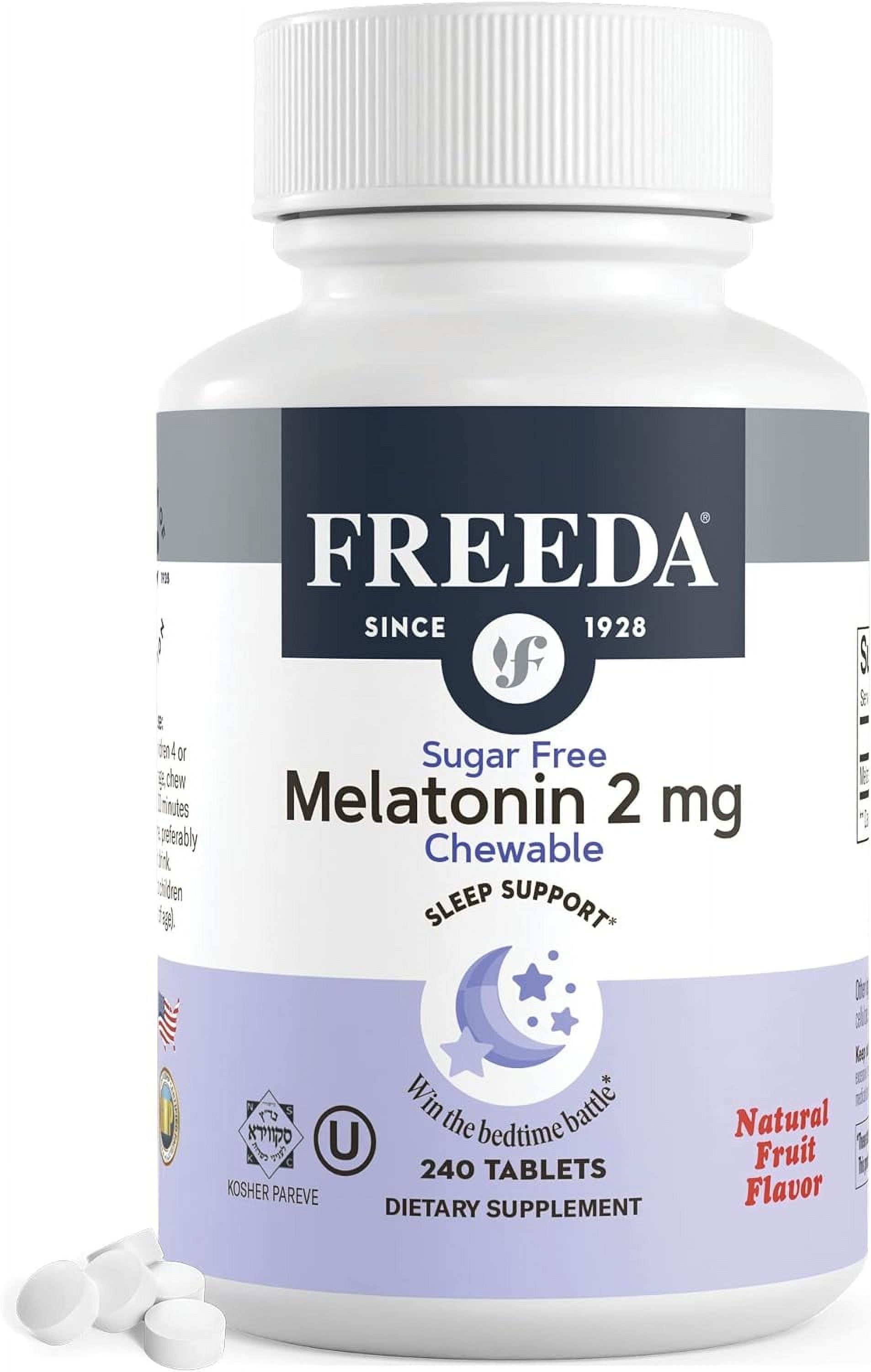 Freeda 2mg Melatonin Chewables Natural Sleep Aid Vegan Supplement Tablets for Kids and Adults, 240 Count