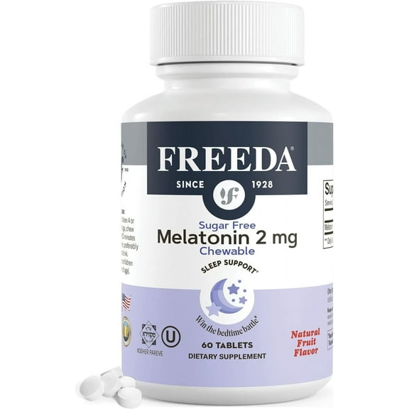Freeda 2mg Melatonin Chewables Natural Sleep Aid Vegan Supplement Tablets for Kids and Adults, 60 Count
