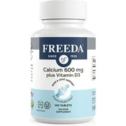 Freeda 600mg Calcium with Vitamin D3 400 IU Tablets Easy To Swallow Coated Calcium Supplements for Bone Support, 100 Count