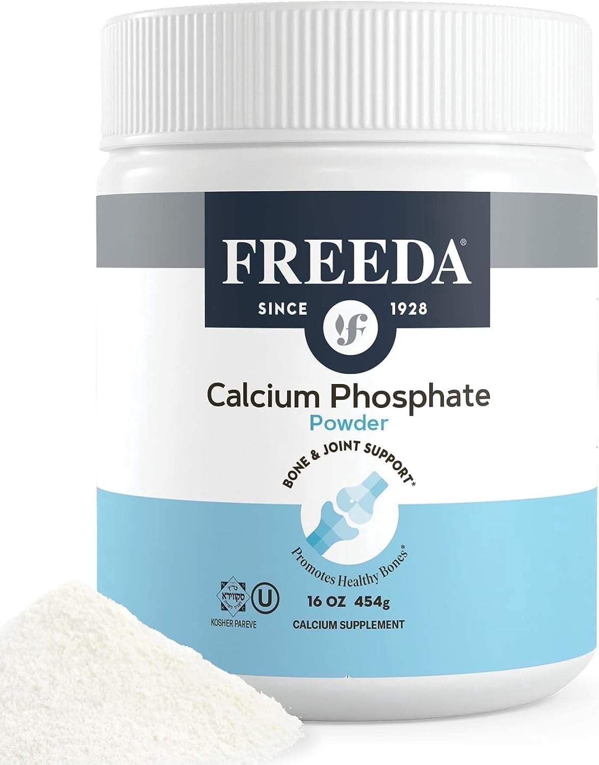 Calcium Phosphate Powder for Humans & Pets – Freeda Kosher Vegan Bone Health Supplement – 16 oz