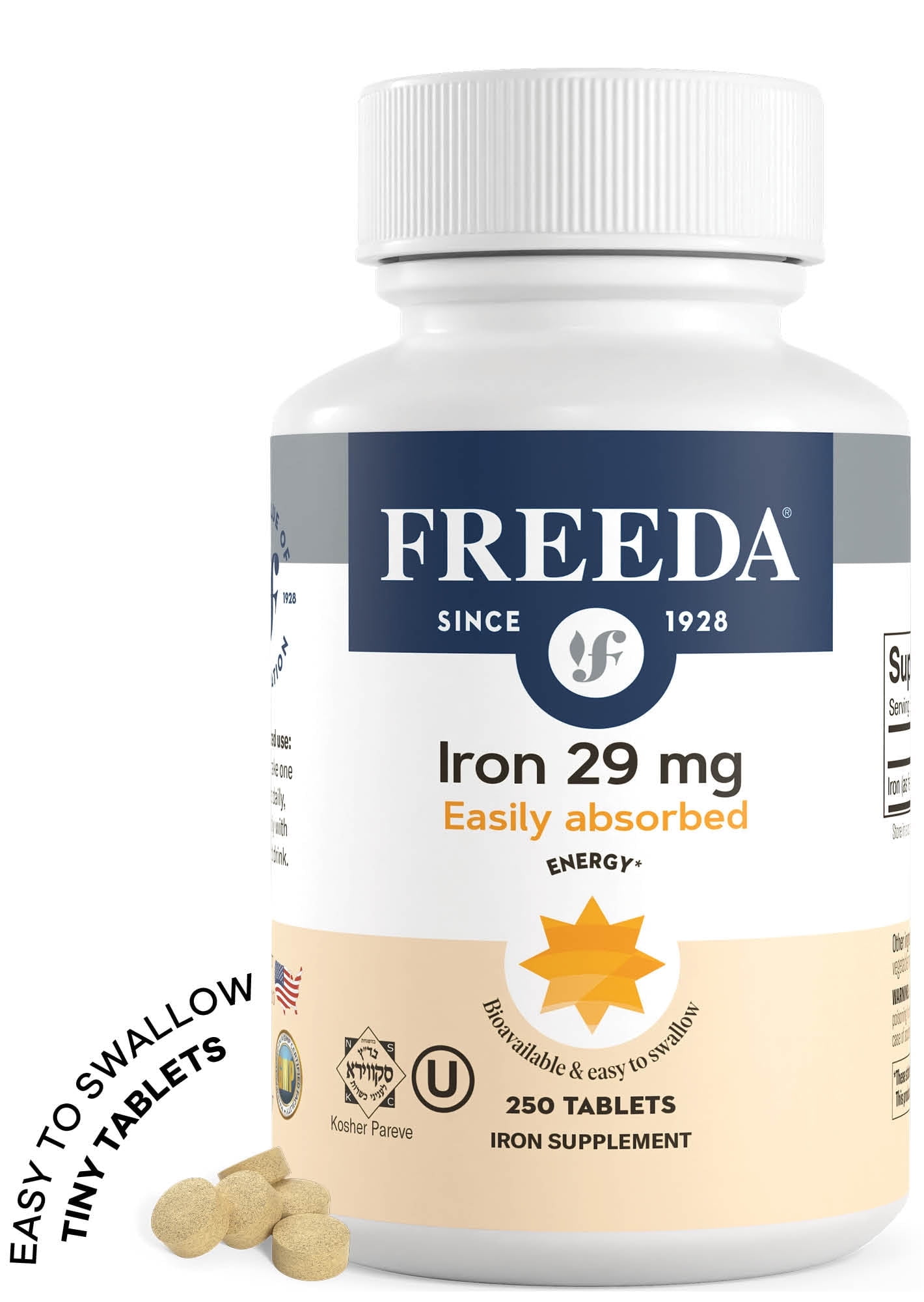 Freeda Ferrous Fumarate Iron Tablets 29 mg | Iron Supplement for Energy & Wellness | Vegan, Gluten Free, Sugar Free | 250 Count
