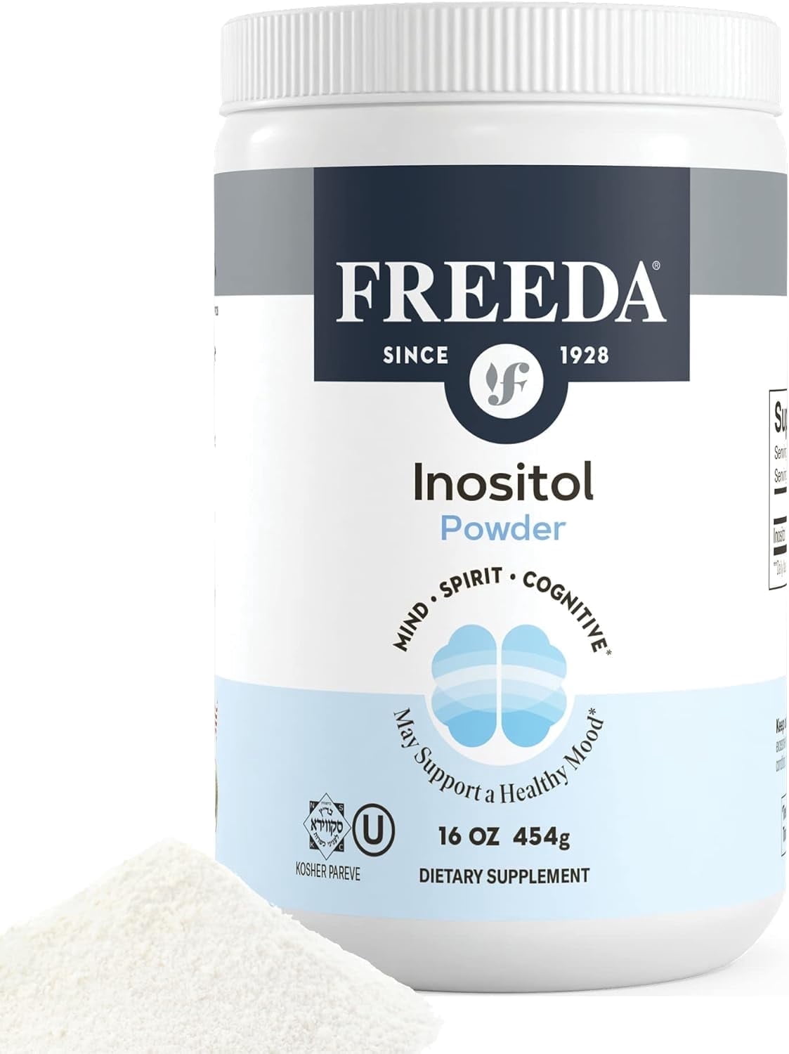 Inositol Powder for Hormonal Balance & Mood Support – Freeda Myo-Inositol Supplement – Pure Vitamin B8 for Women & Men – Kosher, Vegan, Non-GMO – 900 mg per Serving – 16 oz