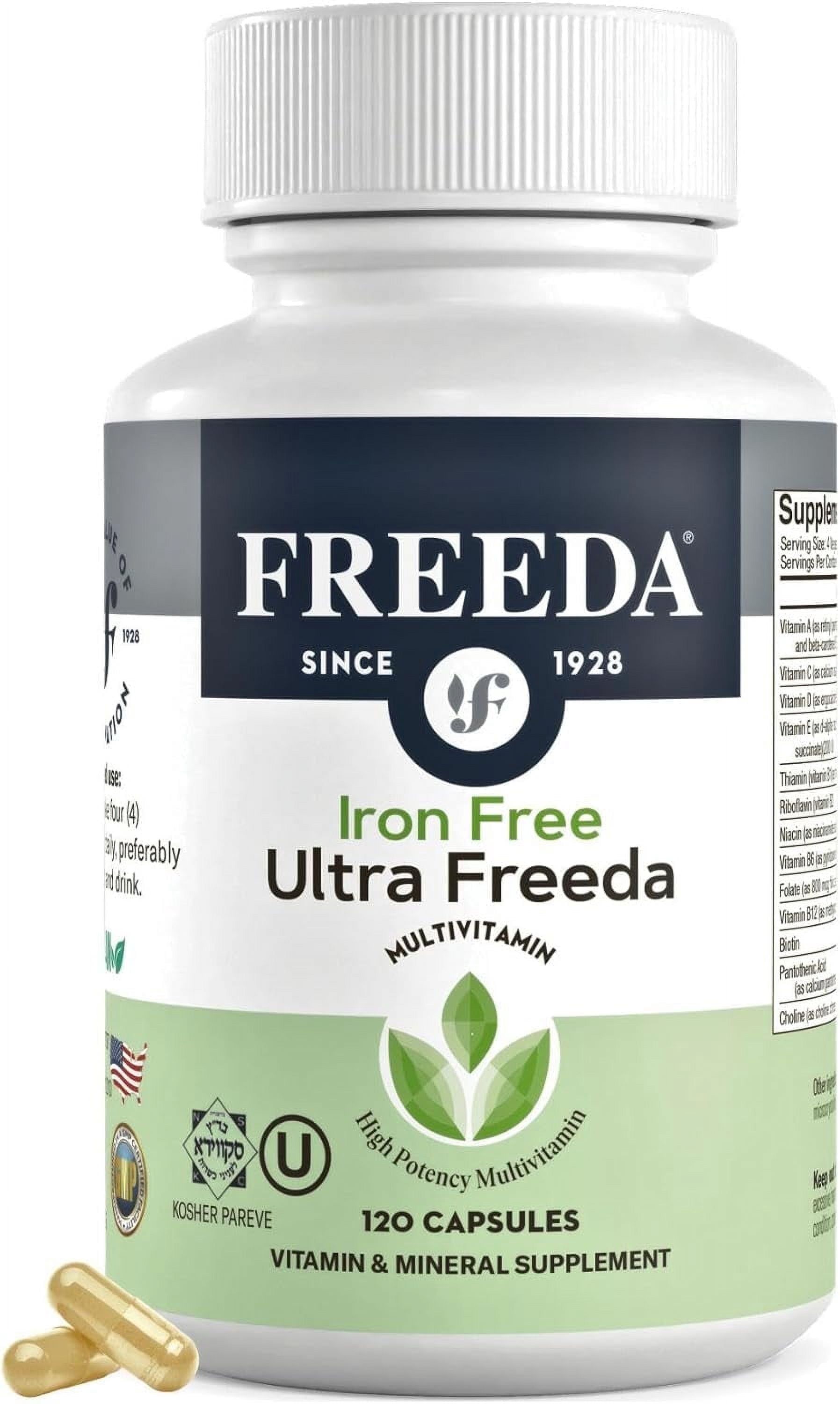 Freeda Iron Free Ultra Freeda High Potency Multivitamin for Women and Men, 120 Capsules