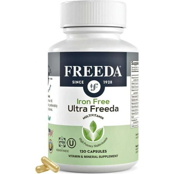 Freeda Iron Free Ultra Freeda High Potency Multivitamin for Women and Men, 120 Capsules