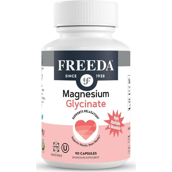 Freeda Magnesium Bisglycinate 210 mg per Serving – Gentle, Highly Absorbable Chelated Magnesium Supplement – Vegan, Kosher, Clean Formula – 90 Capsules