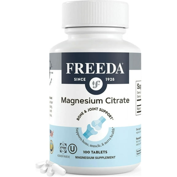 Freeda Magnesium Citrate Supplement Tablets for Bone and Joint Support, 400mg Per Serving, 100 Count