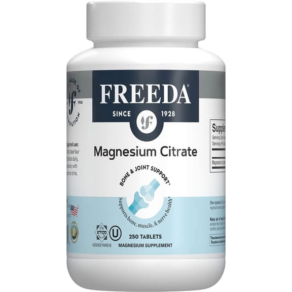 Freeda Magnesium Citrate Supplement Tablets for Bone and Joint Support, 400mg Per Serving, 250 Count
