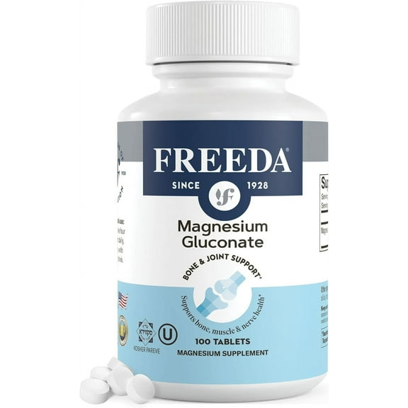Freeda Magnesium Gluconate | Bone, Muscle & Nerve Support | Gluten Free Magnesium Supplement | 100 Tablets