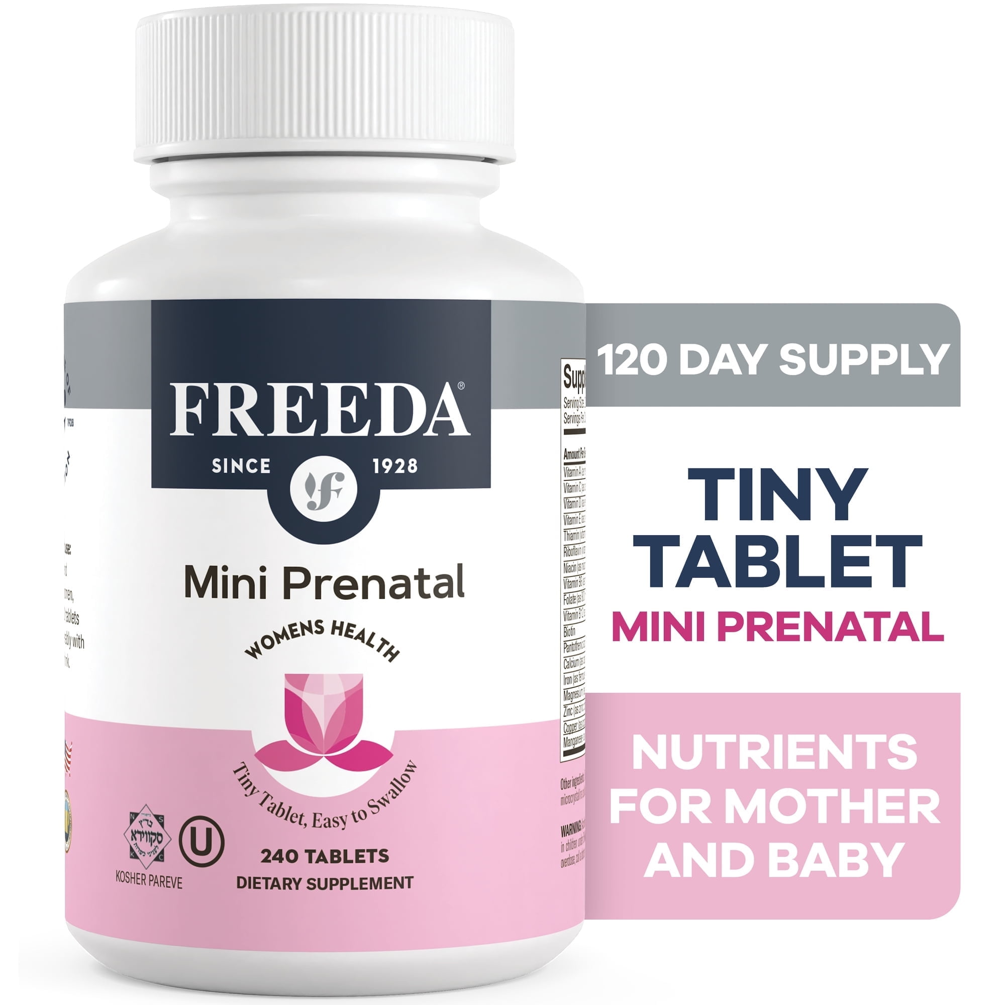 Freeda Mini Prenatal Vitamin Tablets with Iron, Folic Acid, and Vitamin D, 240 Count